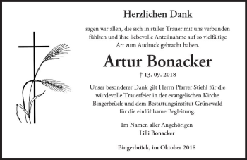 Traueranzeige von Artur Bonacker von vrm-trauer
