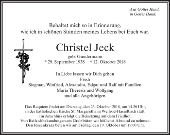 Traueranzeige von Christel Jeck von  Camberger Anzeiger