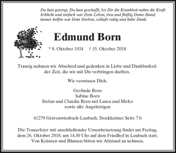 Traueranzeige von Edmund Born von  Usinger Anzeiger