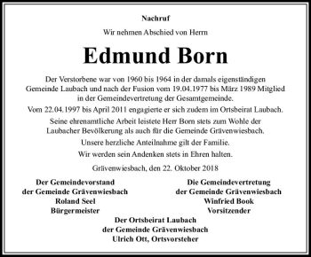 Traueranzeige von Edmund Born von  Usinger Anzeiger