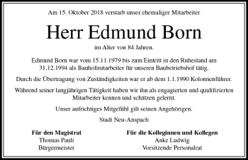 Traueranzeige von Edmund Born von  Usinger Anzeiger