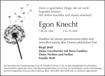 Traueranzeige von Egon Knecht von vrm-trauer