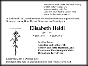 Traueranzeige von Elisabeth Heidl von VRM Trauer