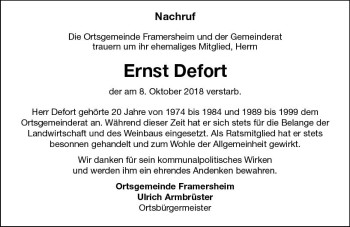Traueranzeige von Ernst Defort von vrm-trauer