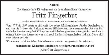 Traueranzeige von Fritz Fingerhut von VRM Trauer