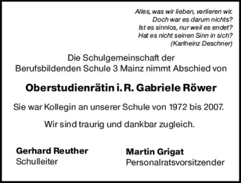 Traueranzeige von Gabriele Röwer von vrm-trauer
