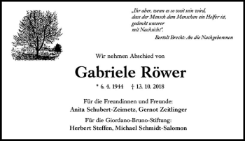 Traueranzeige von Gabriele Röwer von vrm-trauer
