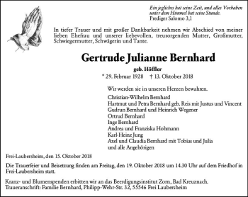 Traueranzeige von Gertrude Julianne Bernhard von vrm-trauer