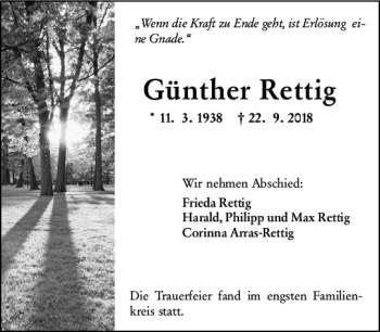 Traueranzeige von Günther Rettig von vrm-trauer