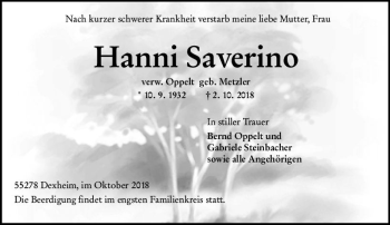 Traueranzeige von Hanni Saverino von vrm-trauer