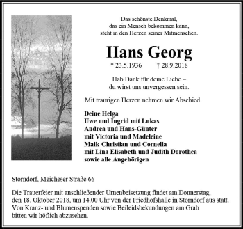 Traueranzeige von Hans Georg von VRM Trauer