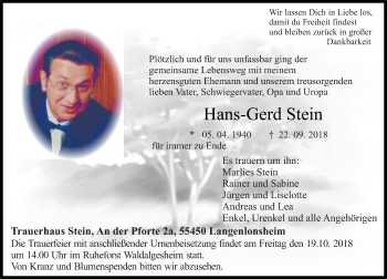 Traueranzeige von Hans-Gerd Stein von vrm-trauer