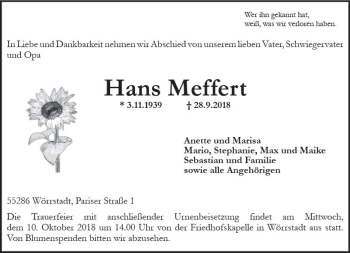Traueranzeige von Hans Meffert von vrm-trauer
