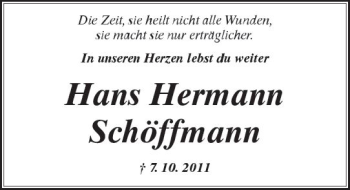 Traueranzeige von Hans Hermann Schöffmann von  Kreisanzeiger