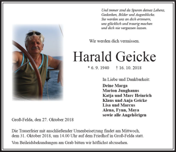 Traueranzeige von Harald Geicke von VRM Trauer