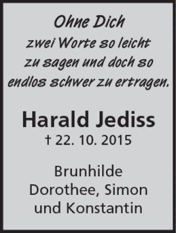 Traueranzeige von Harald Jediss von  Usinger Anzeiger