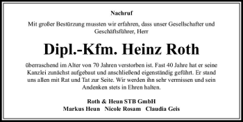 Traueranzeige von Heinz Roth von  Camberger Anzeiger