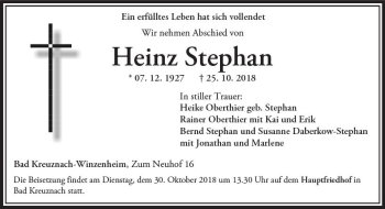 Traueranzeige von Heinz Stephan von vrm-trauer