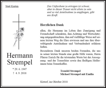 Traueranzeige von Hermann Strempel von VRM Trauer