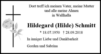 Traueranzeige von Hildegard Schmitt von vrm-trauer