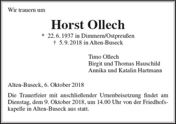 Traueranzeige von Horst Ollech von  Gießener Anzeiger