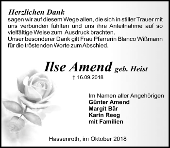Traueranzeige von Ilse Amend von vrm-trauer