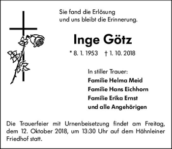 Traueranzeige von Inge Götz von vrm-trauer