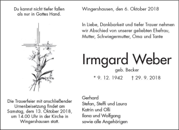 Traueranzeige von Irmgard Weber von  Kreisanzeiger