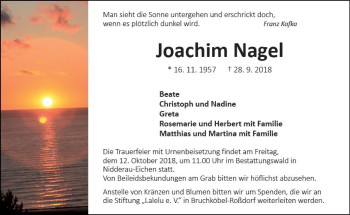Traueranzeige von Joachim Nagel von  Kreisanzeiger