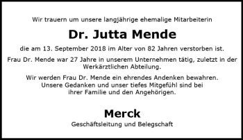 Traueranzeige von Jutta Mende von vrm-trauer