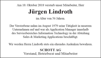 Traueranzeige von Jürgen Lindroth von vrm-trauer