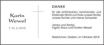 Traueranzeige von Karin Wewel von  Gießener Anzeiger