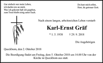 Traueranzeige von Karl-Ernst Gräf von  Gießener Anzeiger