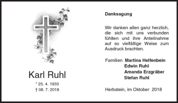 Traueranzeige von Karl Ruhl von VRM Trauer