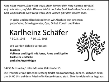 Traueranzeige von Karlheinz Schäfer von vrm-trauer