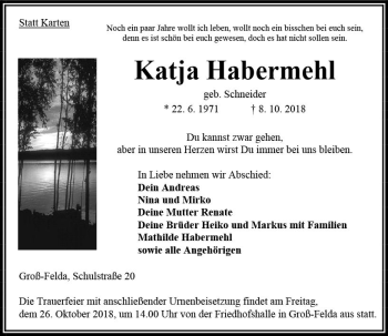 Traueranzeige von Katja Habermehl von VRM Trauer