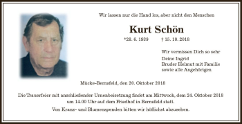 Traueranzeige von Kurt Schön von  Gießener Anzeiger