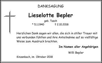 Traueranzeige von Lieselotte Bepler von  Gießener Anzeiger
