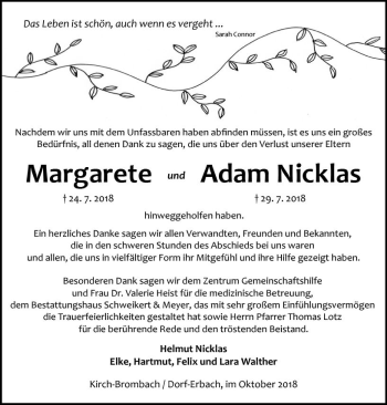 Traueranzeige von Margarete Nicklas von vrm-trauer