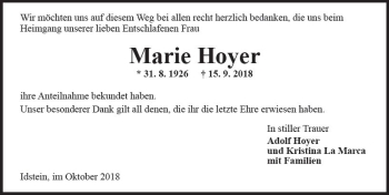 Traueranzeige von Marie Hoyer von vrm-trauer