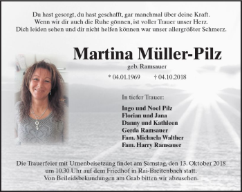 Traueranzeige von Martina Müller-Pilz von vrm-trauer