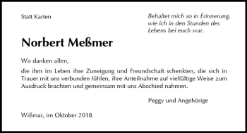 Traueranzeige von Norbert Meßmer von  Gießener Anzeiger