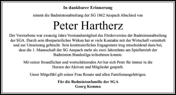 Traueranzeige von Peter Hartherz von  Usinger Anzeiger