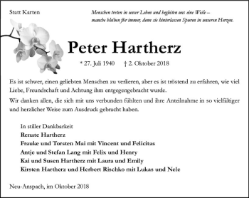 Traueranzeige von Peter Hartherz von  Usinger Anzeiger