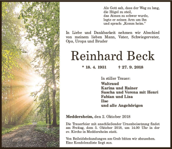 Traueranzeige von Reinhard Beck von vrm-trauer