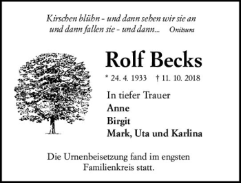 Traueranzeige von Rolf Becks von vrm-trauer