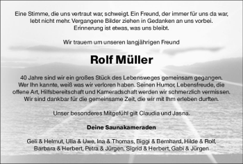 Traueranzeige von Rolf Müller von vrm-trauer