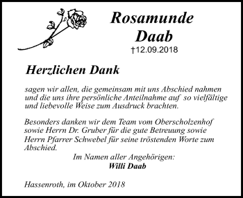 Traueranzeige von Rosamunde Daab von vrm-trauer
