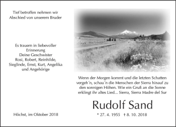 Traueranzeige von Rudolf Sand von  Kreisanzeiger