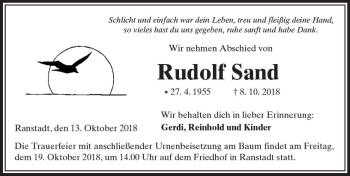Traueranzeige von Rudolf Sand von  Kreisanzeiger
